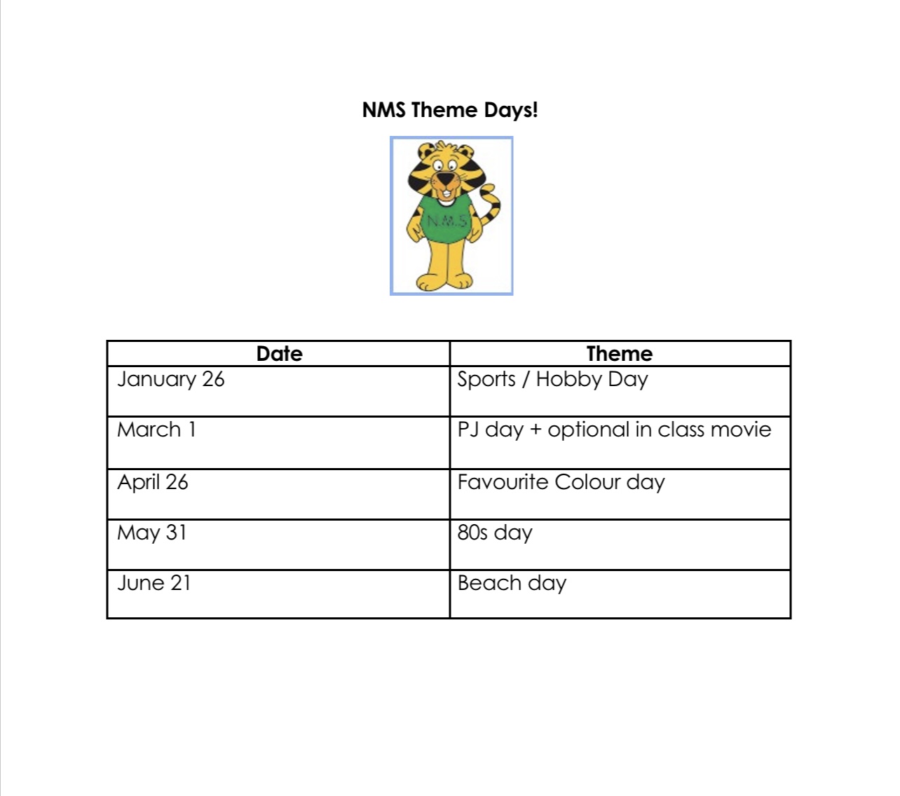 Nms Theme Days Nashwaaksis Memorial Elementary School